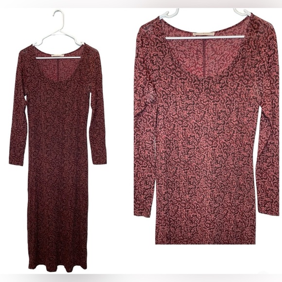 Peruvian Connection Floral Pattern Long Sleeve Maxi Dress Size Small Maroon/Pink - Picture 1 of 11